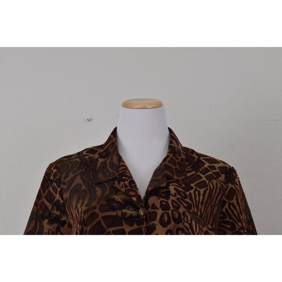 Vintage 90s Brown Jungle Floral Blouse size L - Picture 5 of 10